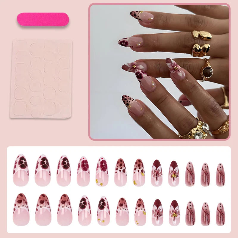 Acrylic Nail Set Pre-Decorated Floral & Modern