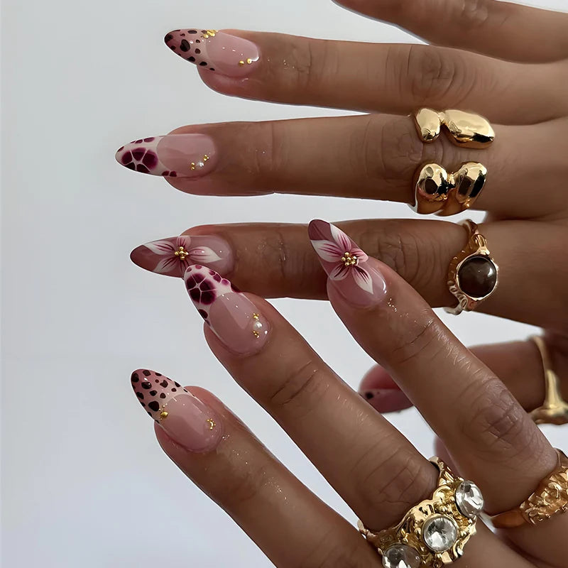 Acrylic Nail Set Pre-Decorated Floral & Modern