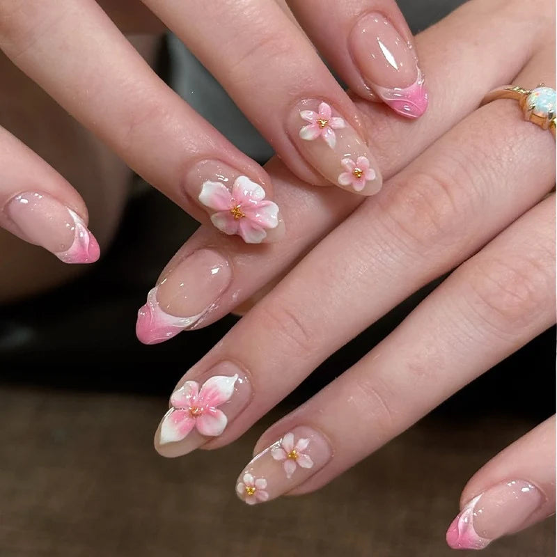 Acrylic Nail Set Pre-Made Self-Adhesive Floral Designs