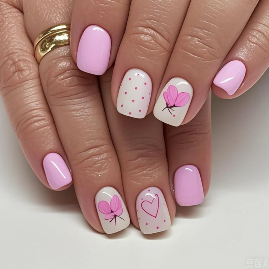 Acrylic Nail Set Press-On Hand-Painted Floral