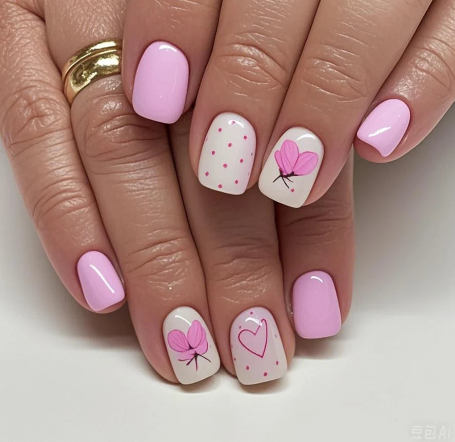 Acrylic Nail Set Press-On Hand-Painted Floral