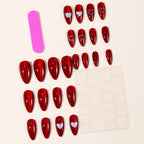 Acrylic Nail Set Red Heart Accent Glossy Finish