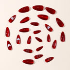 Acrylic Nail Set Red Heart Accent Glossy Finish