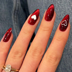 Acrylic Nail Set Red Heart Accent Glossy Finish