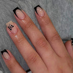 Acrylic Nail Set Self-Adhesive Nude With Black Butterfly Accents