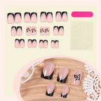 Acrylic Nail Set Self-Adhesive Nude With Black Butterfly Accents