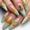 Acrylic Nail Set Stiletto Honeycomb Floral Set of 24