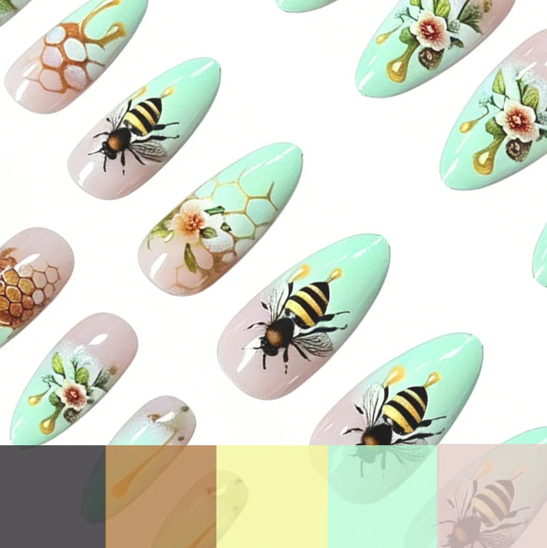 Acrylic Nail Set Stiletto Honeycomb Floral Set of 24