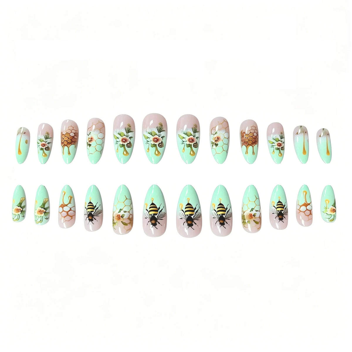 Acrylic Nail Set Stiletto Honeycomb Floral Set of 24