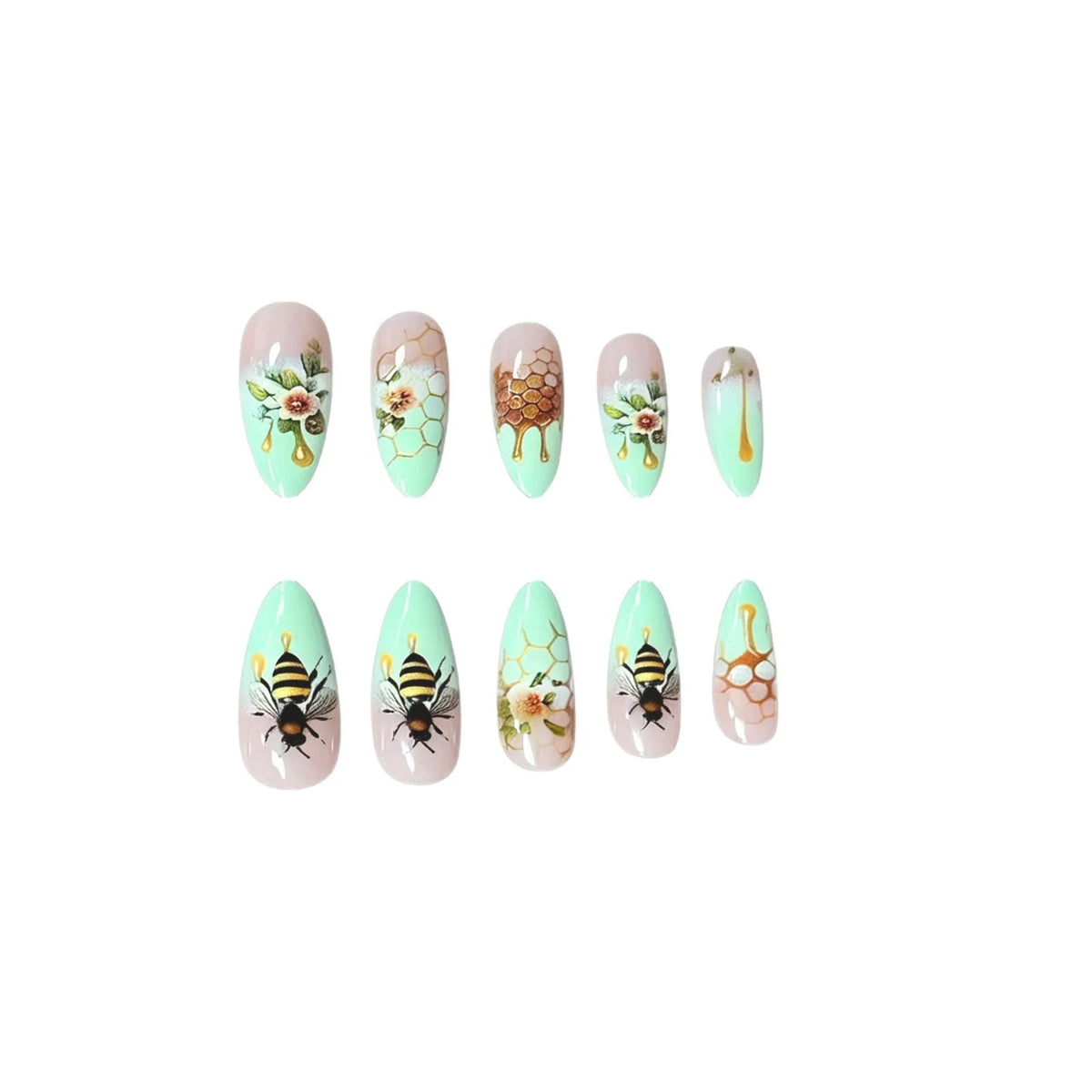 Acrylic Nail Set Stiletto Honeycomb Floral Set of 24