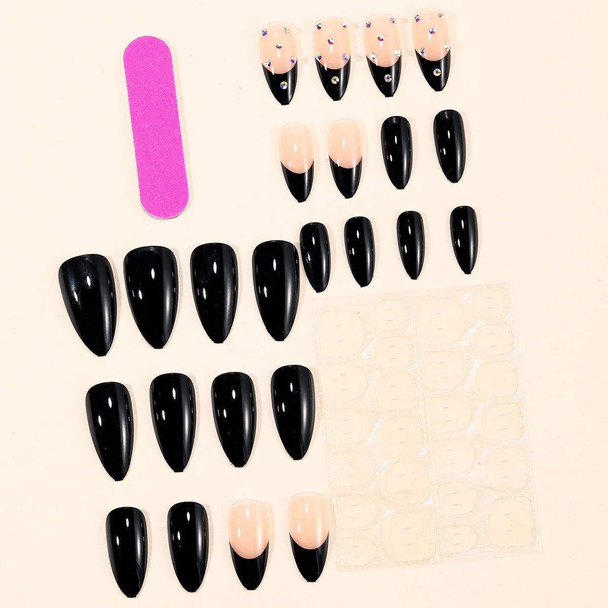 Acrylic Nail Set Stiletto Rhinestone Glossy Finish