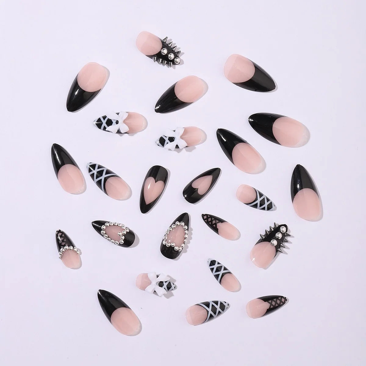 Acrylic Nail Set Stiletto Sparkling Accents & Easy Adhesive