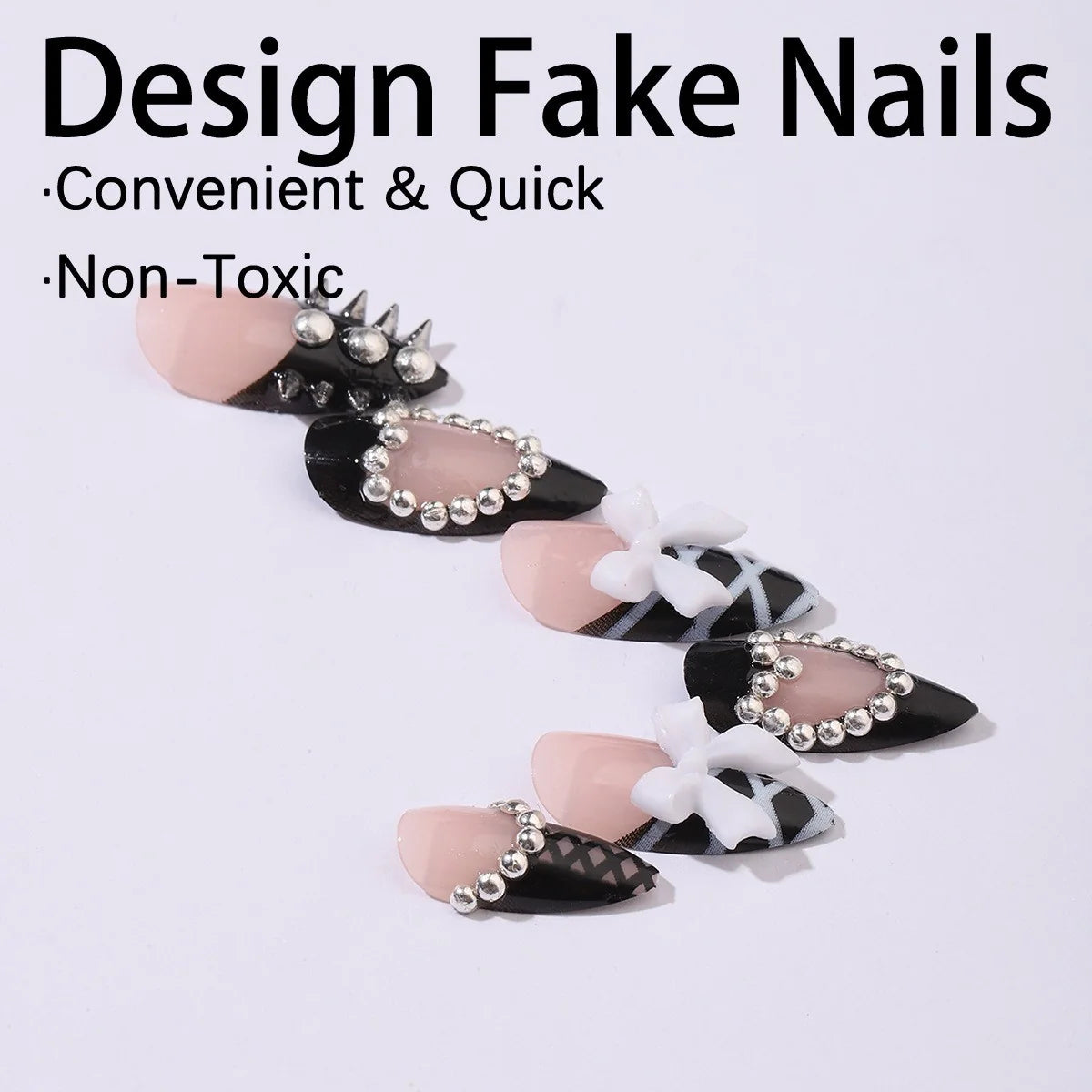 Acrylic Nail Set Stiletto Sparkling Accents & Easy Adhesive