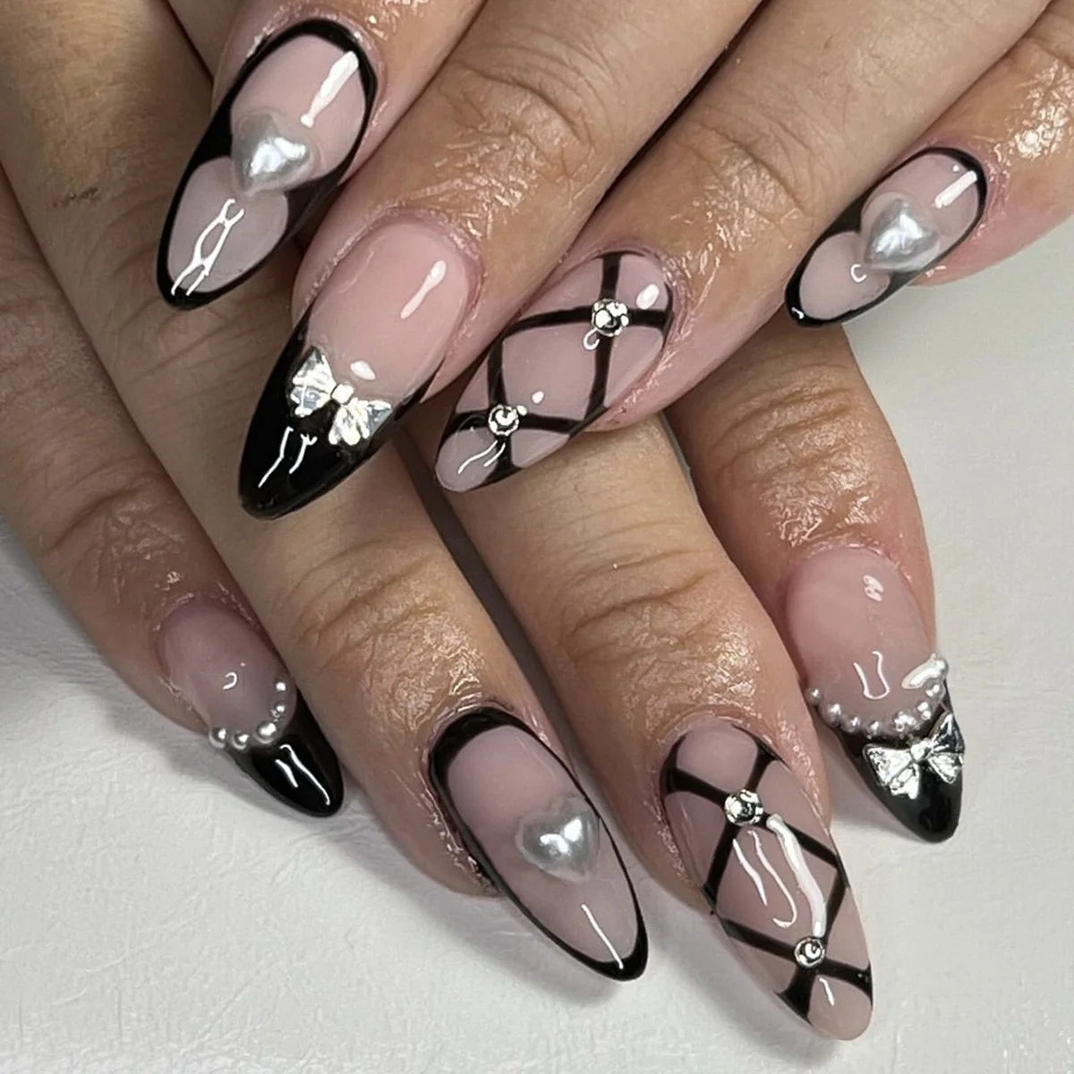 Acrylic Nail Set Stiletto Sparkling Accents & Easy Adhesive