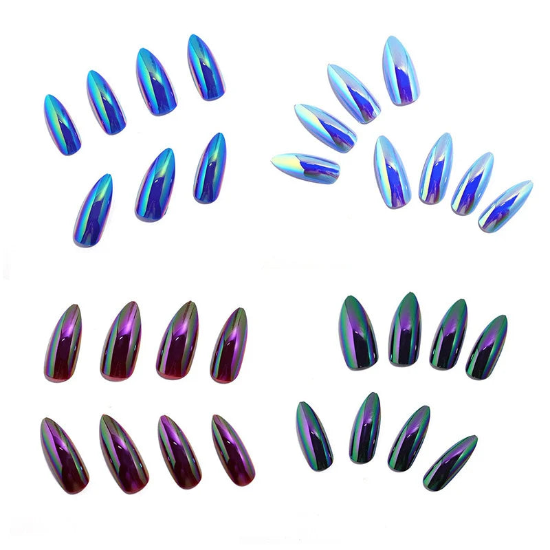 Acrylic Nail Tips Iridescent Finish Set of 24