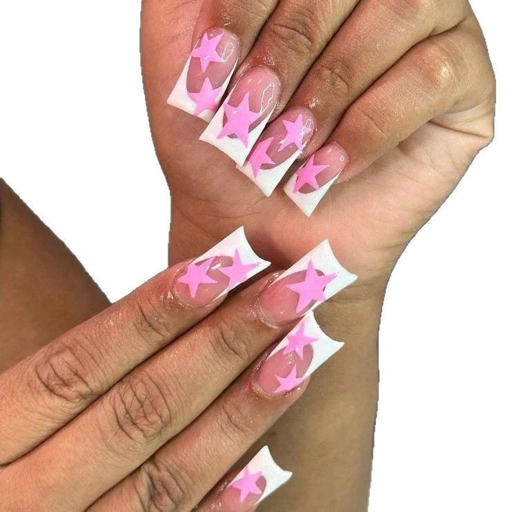 Acrylic Nails Almond Shape Star Embellished Comfortable Fit