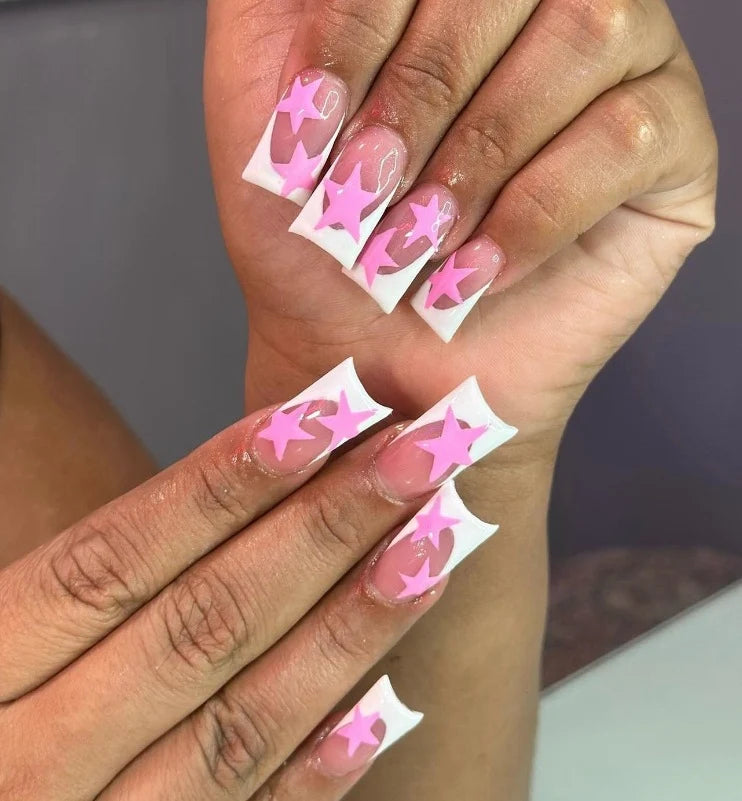 Acrylic Nails Almond Shape Star Embellished Comfortable Fit