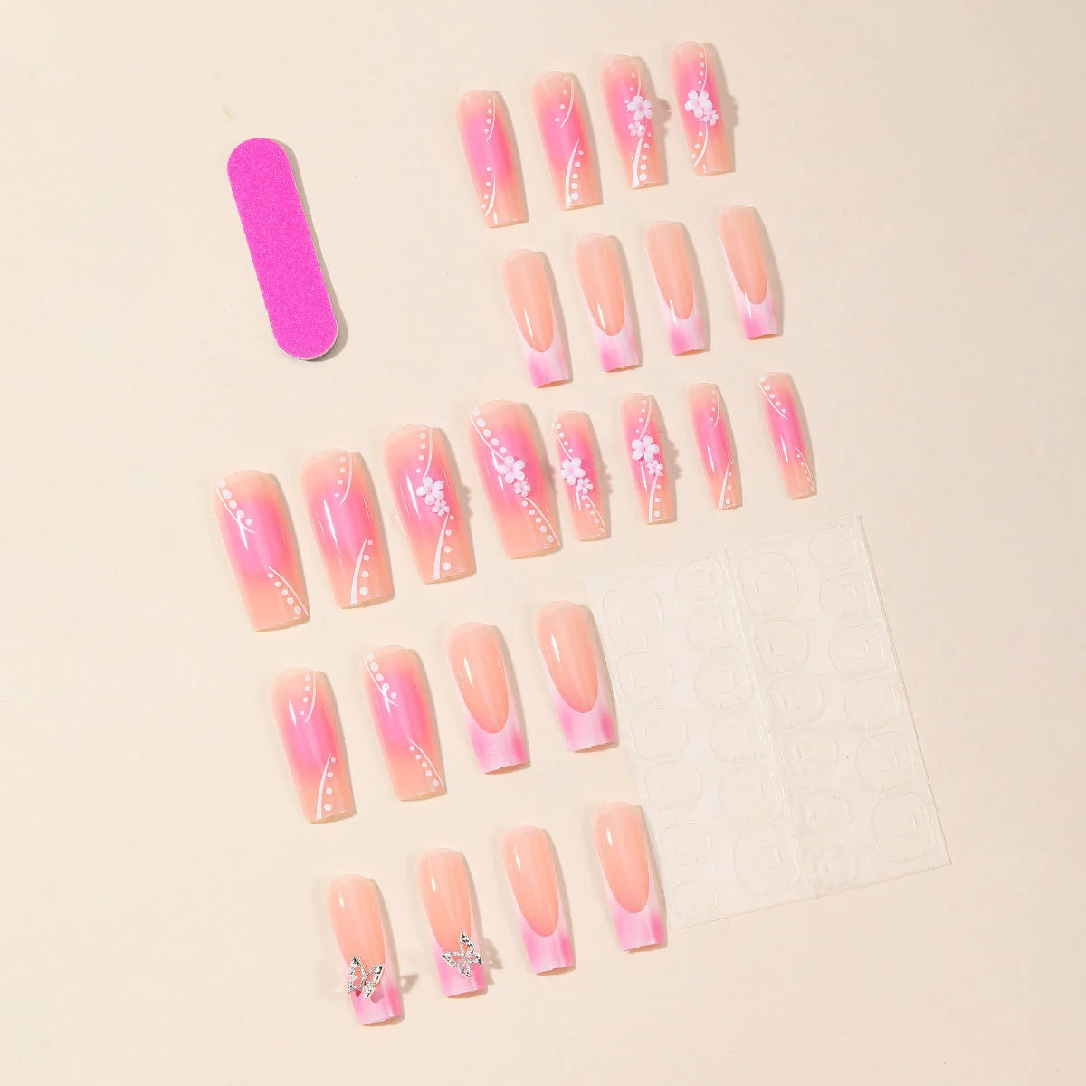 Acrylic Press-On Nail Set 3D Floral Lightweight