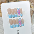 Acrylic Press-On Nail Set Hand-Painted Floral Gradient Reusable