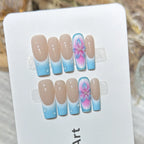 Acrylic Press-On Nail Set Hand-Painted Floral Gradient Reusable