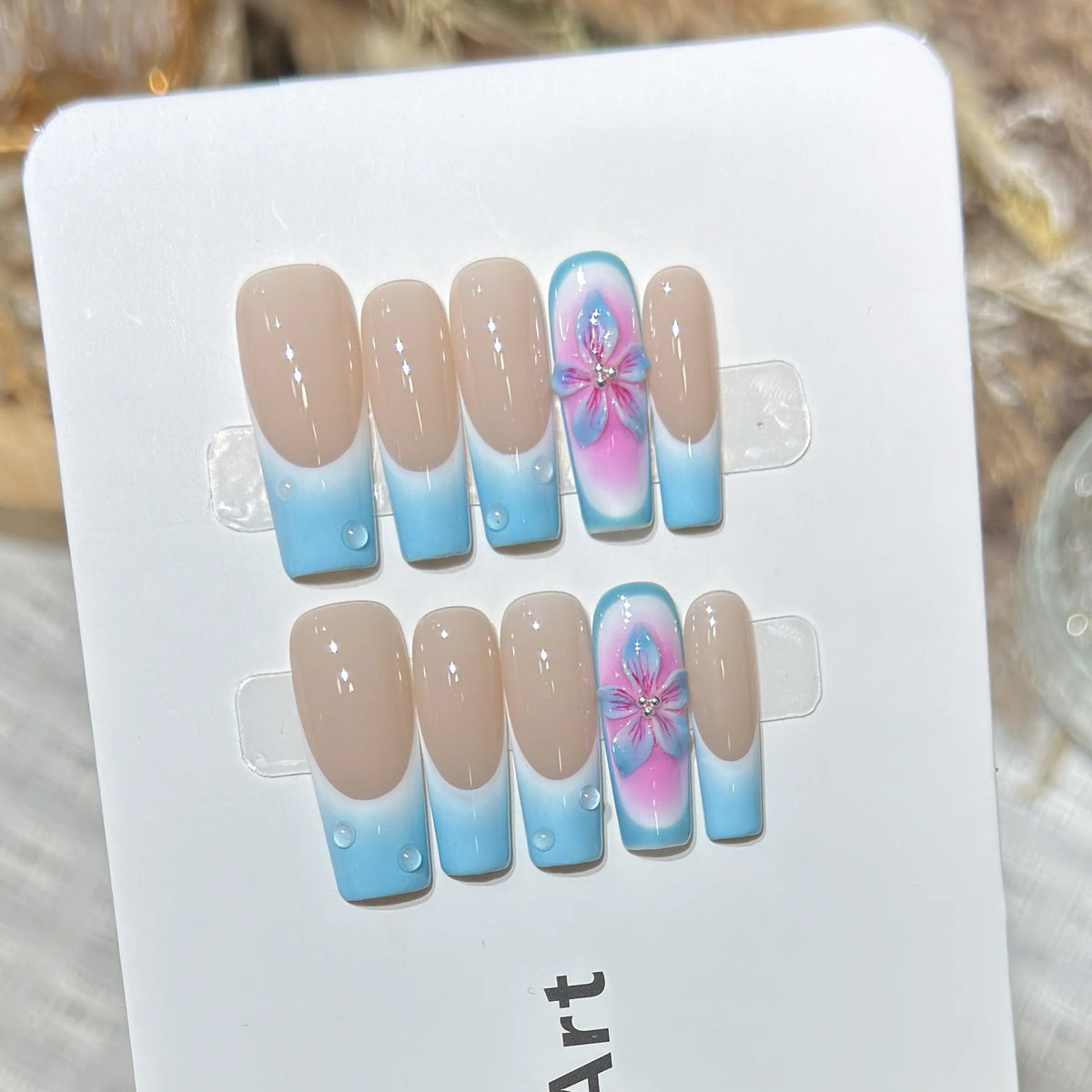 Acrylic Press-On Nail Set Hand-Painted Floral Gradient Reusable