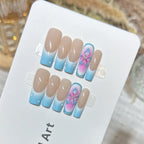 Acrylic Press-On Nail Set Hand-Painted Floral Gradient Reusable