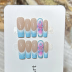 Acrylic Press-On Nail Set Hand-Painted Floral Gradient Reusable