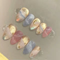 Acrylic Press-On Nail Set Teal Marble & Gold Accents