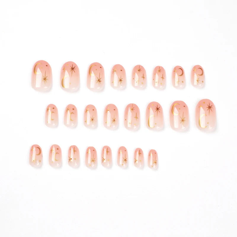 Acrylic Press-On Nails Celestial Stars & Moon Jelly Gel