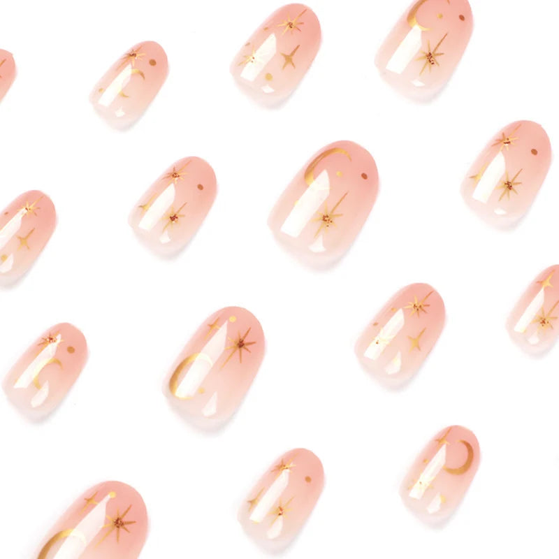 Acrylic Press-On Nails Celestial Stars & Moon Jelly Gel