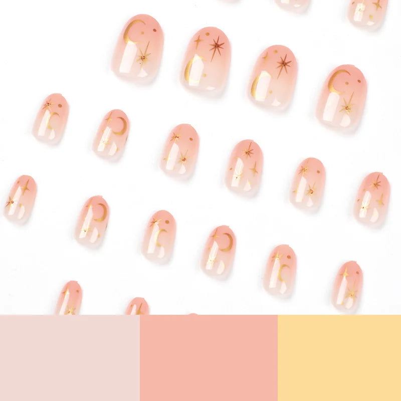 Acrylic Press-On Nails Celestial Stars & Moon Jelly Gel