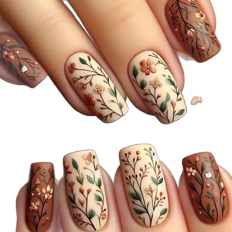 Acrylic Press-On Nails Floral Long-Lasting