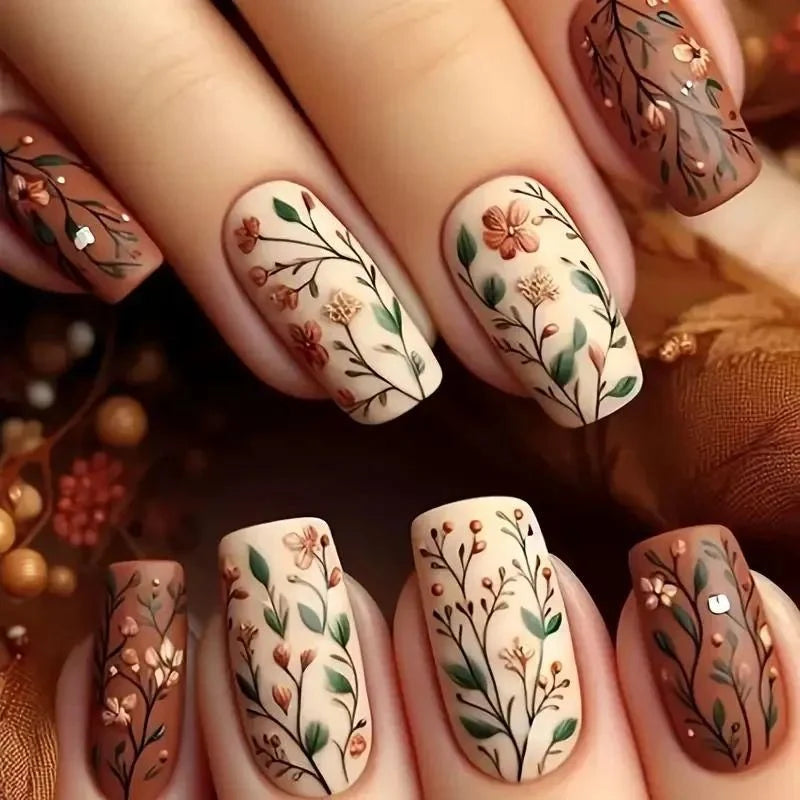Acrylic Press-On Nails Floral Long-Lasting