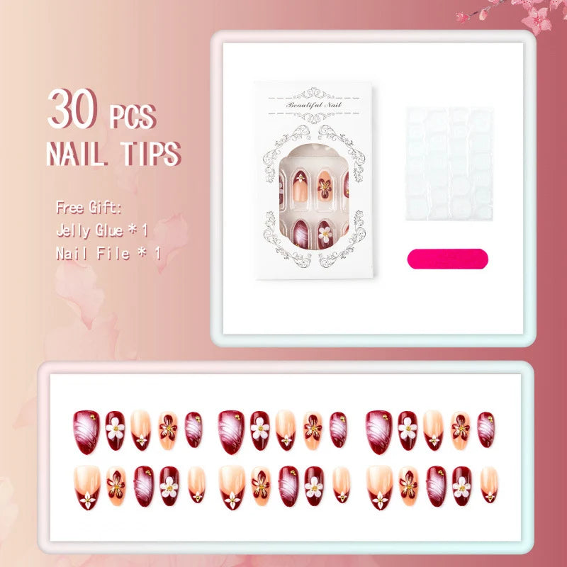 Acrylic Press-On Nails Hand-Painted Floral & Easy Application