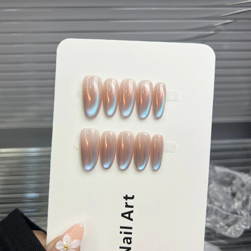 Acrylic Press-On Nails Pre-Glued Reusable Rainbow Shimmer