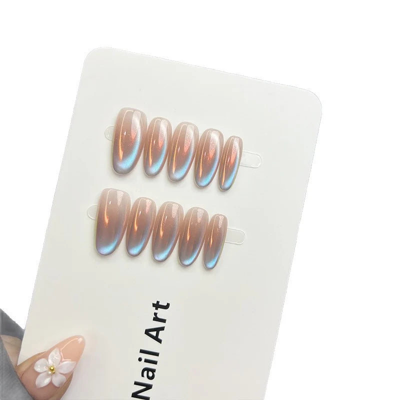 Acrylic Press-On Nails Pre-Glued Reusable Rainbow Shimmer