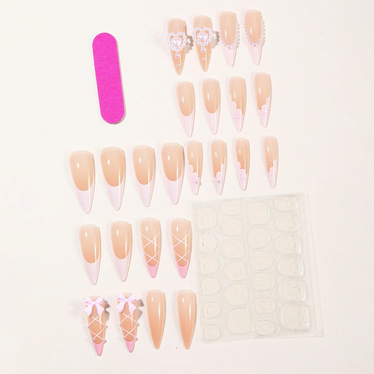 Acrylic Stiletto Nail Extensions Floral & Pearl Accents