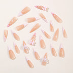 Acrylic Stiletto Nail Extensions Floral & Pearl Accents