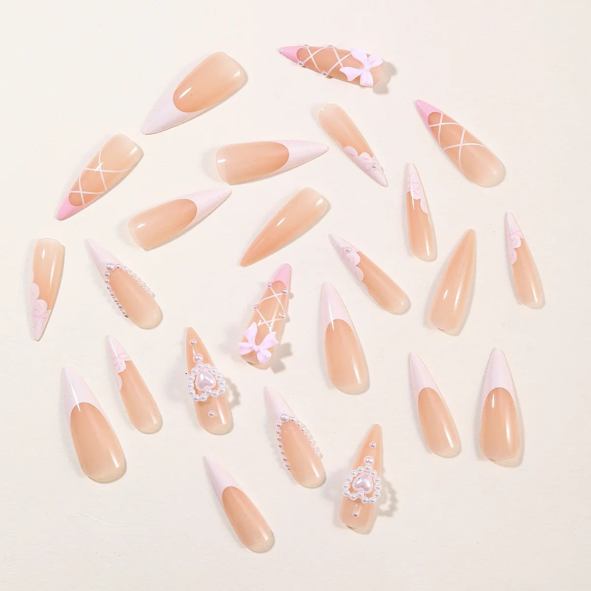 Acrylic Stiletto Nail Extensions Floral & Pearl Accents