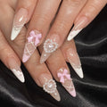 Acrylic Stiletto Nail Extensions Floral & Pearl Accents