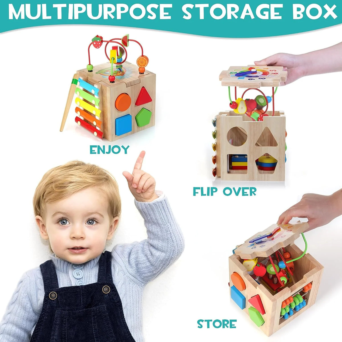 Activity Cube Natural Rubberwood 8-in-1