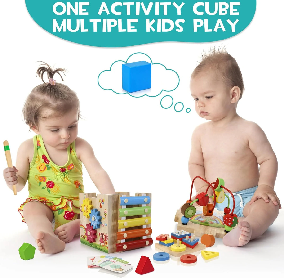 Activity Cube Natural Rubberwood 8-in-1