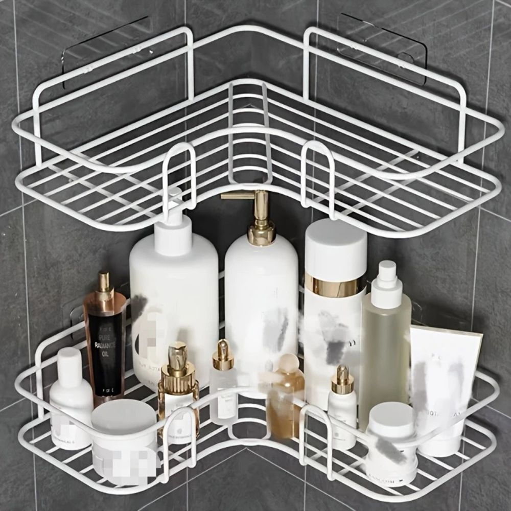 Adhesive Mount & Anti-Rust Iron Corner Shower Caddy