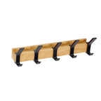 Adjustable 5-Hook Rubberwood & Aluminum Wall Coat Rack
