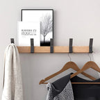 Adjustable 5-Hook Rubberwood & Aluminum Wall Coat Rack