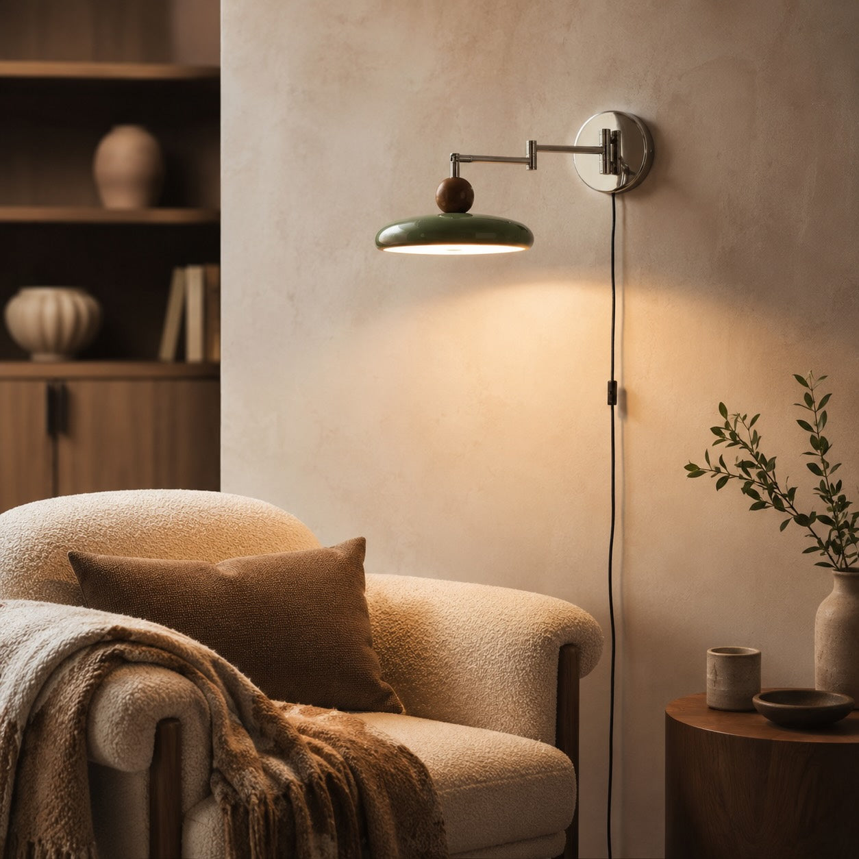 Adjustable Arm Metal Shade Wall Sconce (Plug-In)