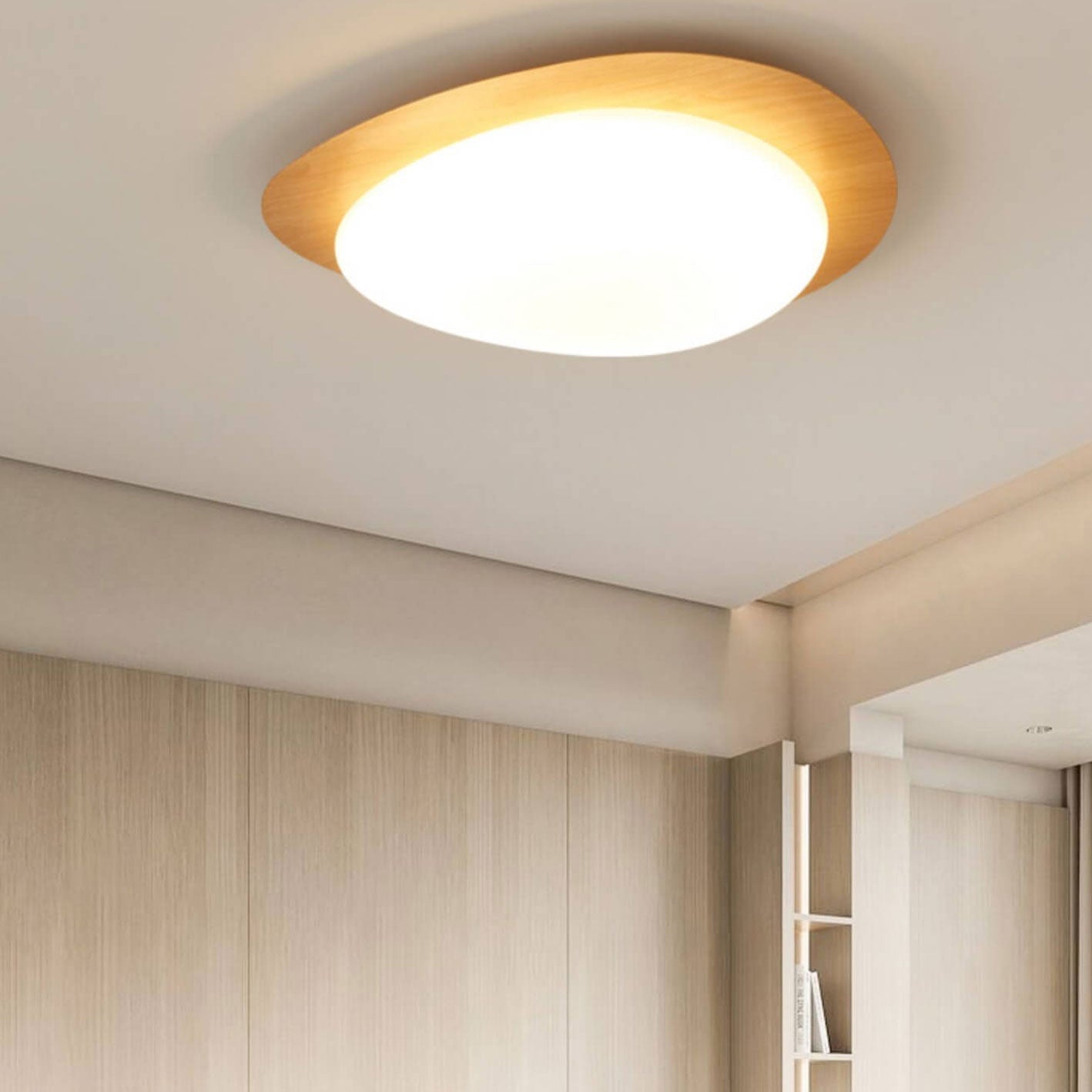 Adjustable Color Temperature Wood Grain Flush Mount Ceiling Light