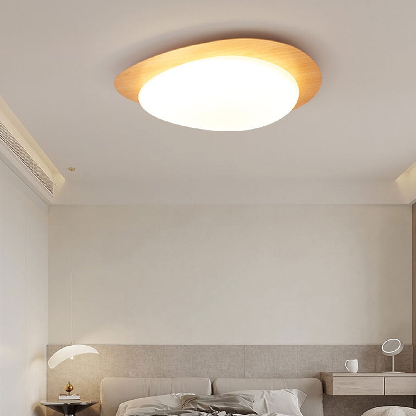 Adjustable Color Temperature Wood Grain Flush Mount Ceiling Light