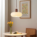 Adjustable Cream Glass & Wood Pendant Light