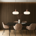 Adjustable Cream Glass & Wood Pendant Light